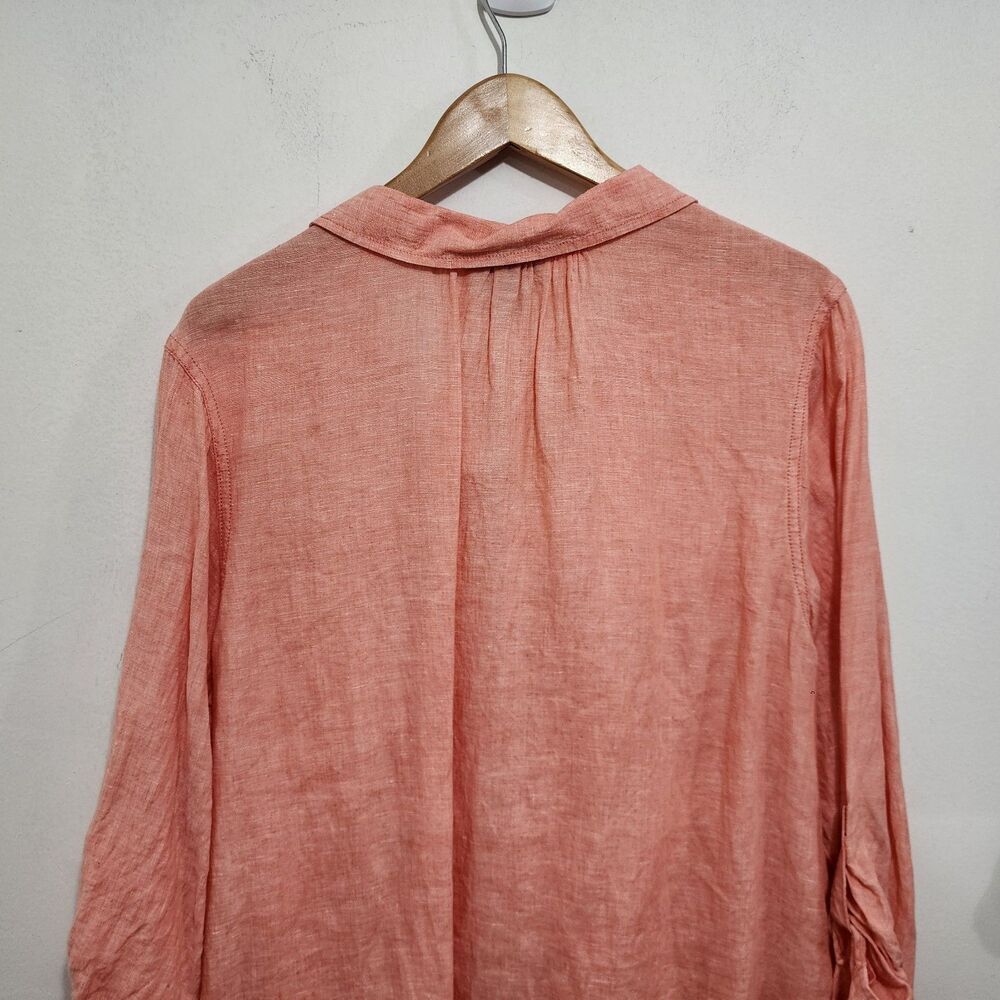 Jones & Co 100% Linen Popover Coral Long Tab Sleeve Coastal Shirt Plus Size 1X - Picture 10 of 11